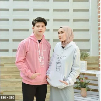 IvannaCollection Sweater Hoodie Wanita dan Pria Couple Pasangan First I Need Coffee Jaket Hodie Couple Bahan Fleece Premium