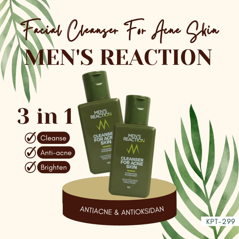 Men's Reaction Facial Wash Acno Clean Liquid Anti Bakteri sabun jerawat pria membersihkan wajah secara menyeluruh wajah tampan wajah bersih