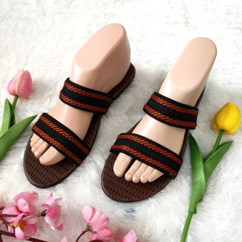 Sandal wanita murah turki rajut ban 2 garis Felonie  MRK 02