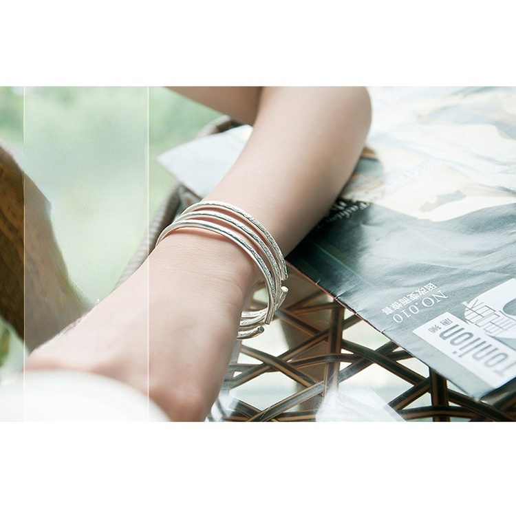 Gelang Boho Model Terbuka Bahan Stainless Steel Lapis Silver Untuk Wanita