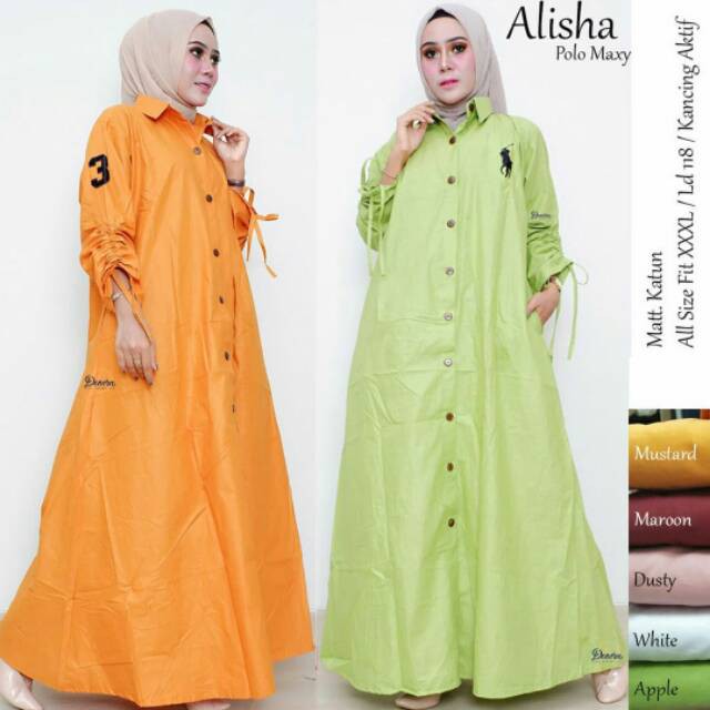 ALISHA MAXY - GAMIS MAXI POLO BORDIR LD 118 BESAR FIT XL-XXL - OKE BAGUS BUAT SANTAI WANITA MUSLIM