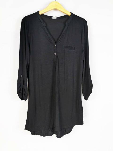 max big size solid black soft cotton roll sleeve tunic blouse