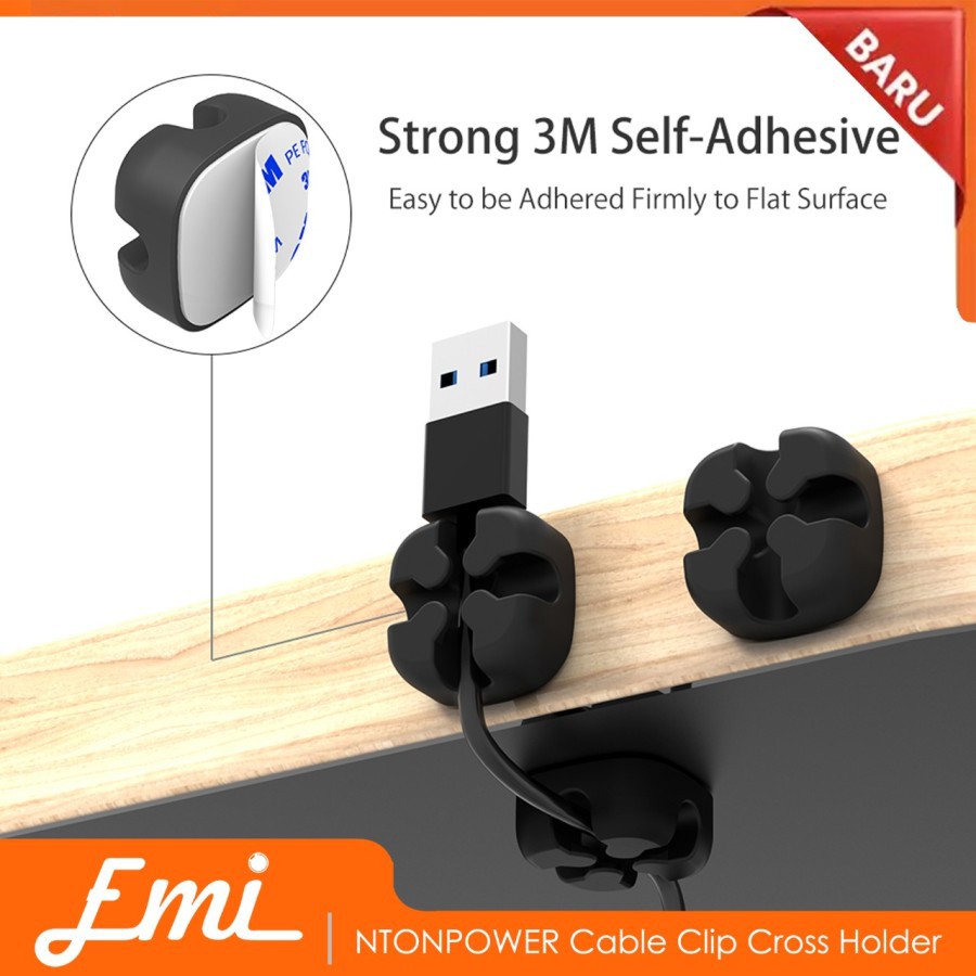 NTONPOWER Cable Clip Cross Holder Manajemen Kabel 1Pcs-CMS-10-Black