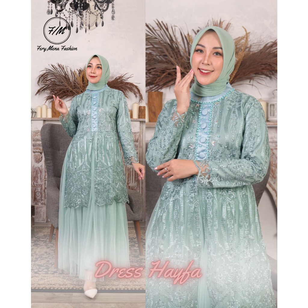 Gamis tulle hayfa//dres modern//dresss terbaru//gamis tulle pesta//fashion wanita