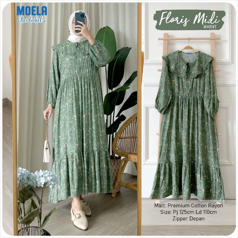 RESTOK FLORIS MIDI DRESS BY MOELA Hitam/Mocca/Camel/ Dress Rayon / Rempel