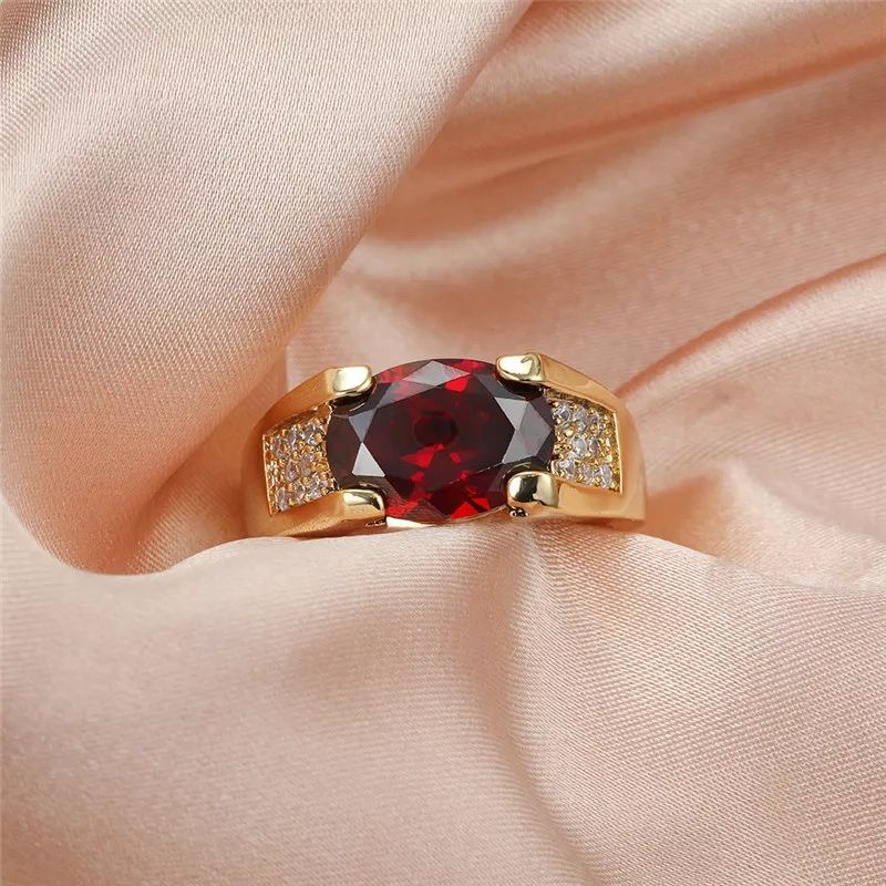 Cincin Batu Permata Red Ruby Zirconia Ring Gold Platted