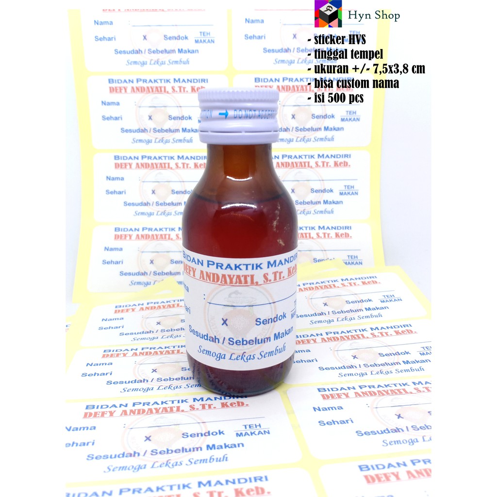 

sticker/etiket sirup obat HVS CUSTOM NAMA isi 500pcs