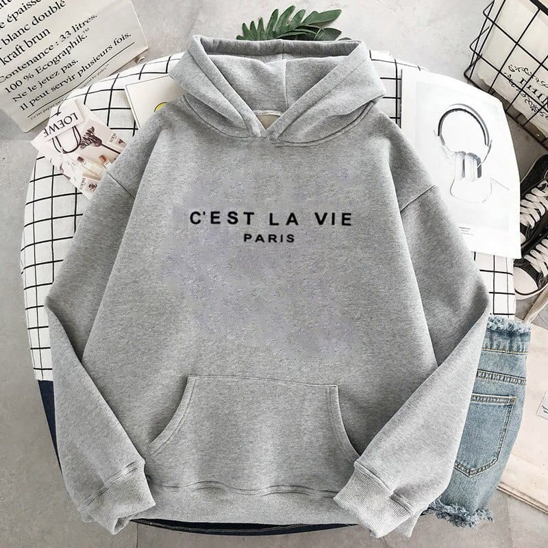 C'EST LA VIE HOODIE SWEATER WANITA PULLOVER BAHAN FLEECE SWEATER JUMPER-3