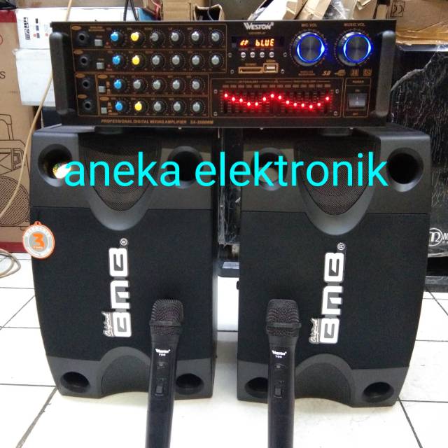 PAKET SPEAKER KARAOKE BMB 8" + AMPLIFIER DAN MIC WIRELESS  BERAGARANSI 3 TAHUN