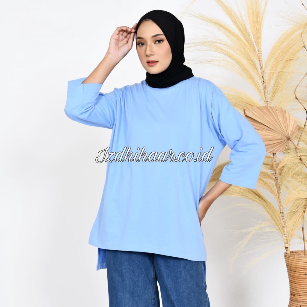 Atasan tunik wanita Polos Oversize / Kaos Polos Tunik Muslimah Lengan 3/4 / Pakaian Wanita Viral Bahan Kaos Combed 24S Atasan Wanita Terlaris