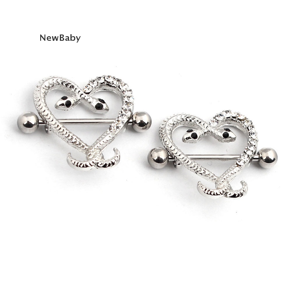 1 / 2pcs Anting Tindik Puting Bentuk Ular / Hati Hias Kristal Gaya Sexy Untuk Wanita