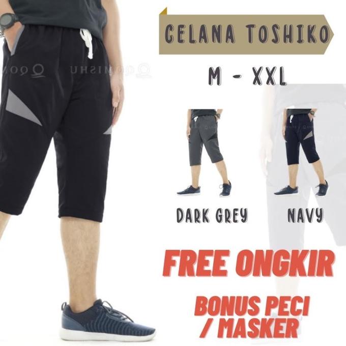 Celana Pendek Pria 3/4 Selutut Training Sport Olahraga Qomishu Ori