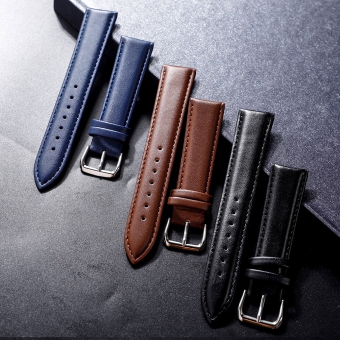 WMN Tali Jam Tangan Kulit 12mm 14mm 16mm 18mm 19mm 20mm - Leather Strap Dengan Buckle Silver