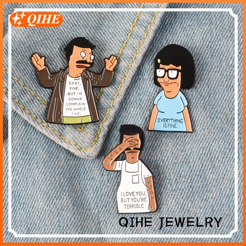 Bros Pin Enamel Desain Karakter Kartun Bob 's Burgers Untuk Anak