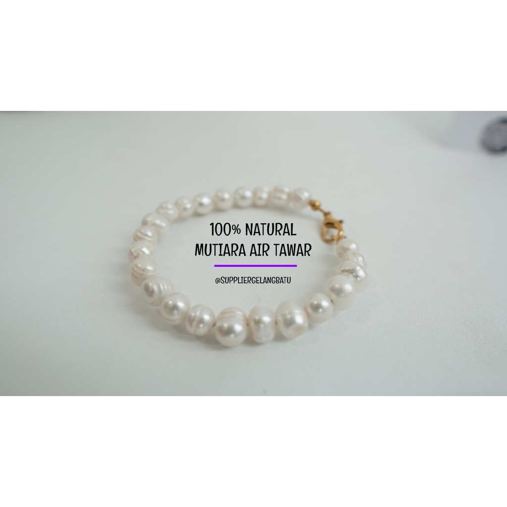 gelang NATURAL MUTIARA AIR TAWAR 8MM freshwater pearl asli putih