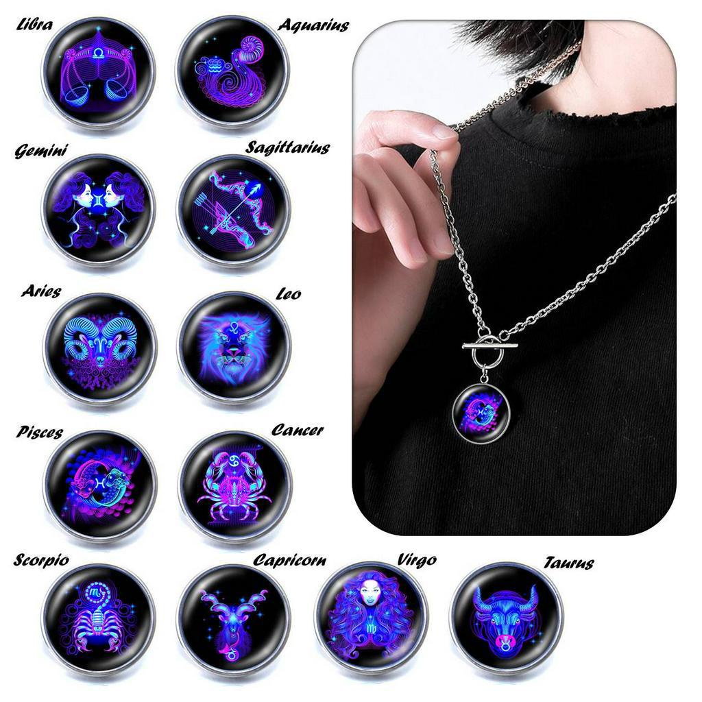 KALUNG ZODIAK TOGGLE CLASP 12 ZODIAC HOROSCOPE LIONTIN KACA TALI RANTAI NEON BIRU