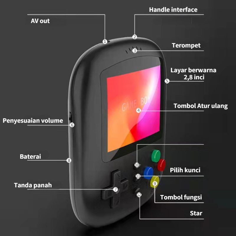 Konsol game Gameboy K21 layar besar 2,8 inci 500 game pertarungan dua pemain