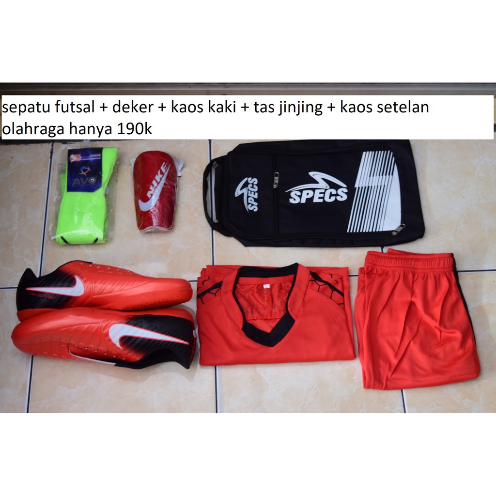 sepatu futsal tangerangan bahan plus kaos kaki-deker-tas-setelan baju olahraga hanya 190k