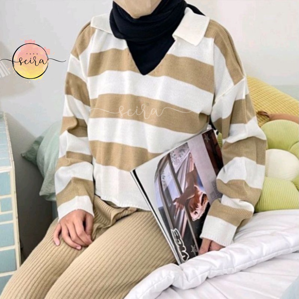 [BISA COD] Crop Rajut Alda Strip / Sweater Fuji Rajut Motif Garis / Thania Blaster Sweater / Tebal Blaster Thania / Polo Stripe Rajut / Crop Fuji / Fuji Crop Top Stripe