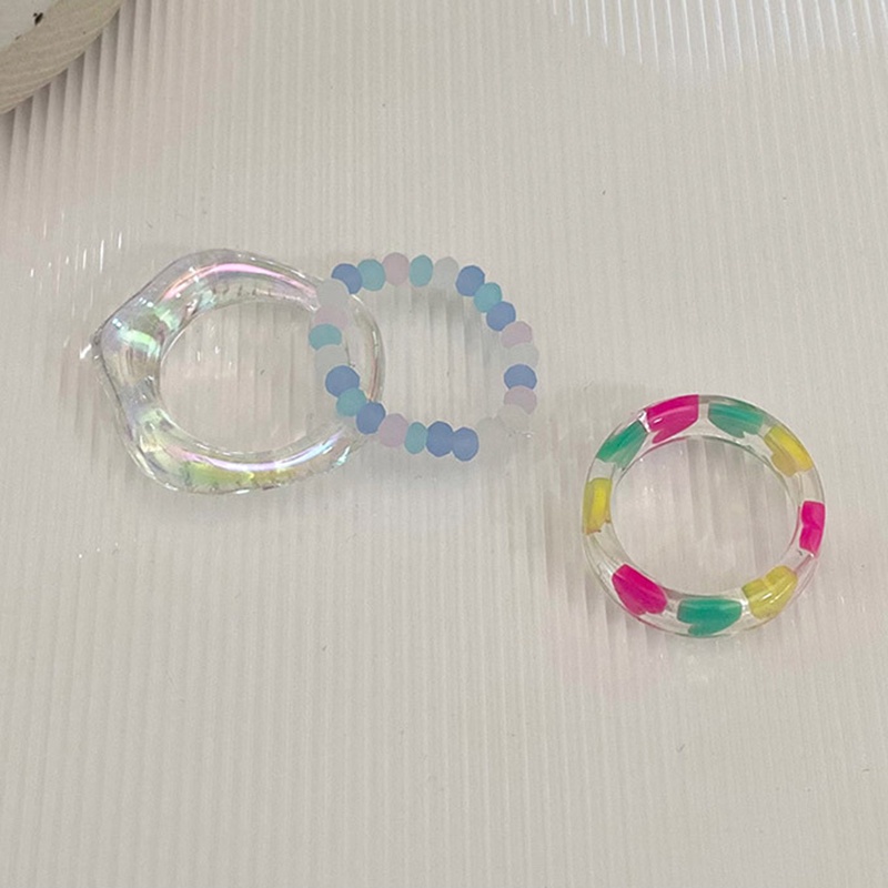 3pcs / Set Cincin Manik-Manik Resin Bentuk Hati Untuk Wanita