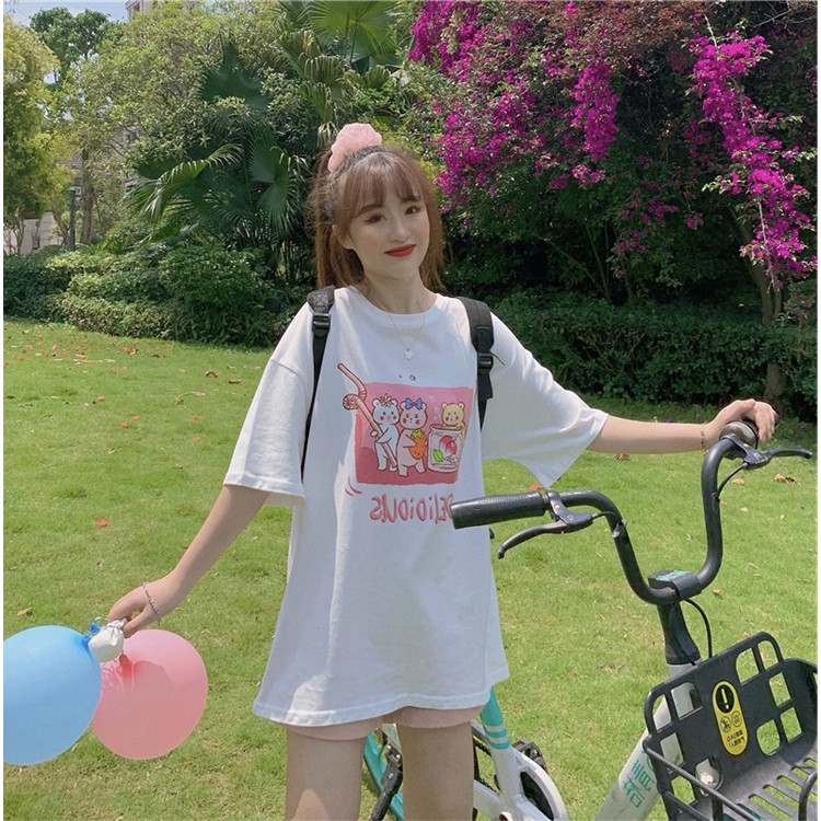 KBS-92 kaos oversize cute cartoon bear print t-shirt import korea jepang