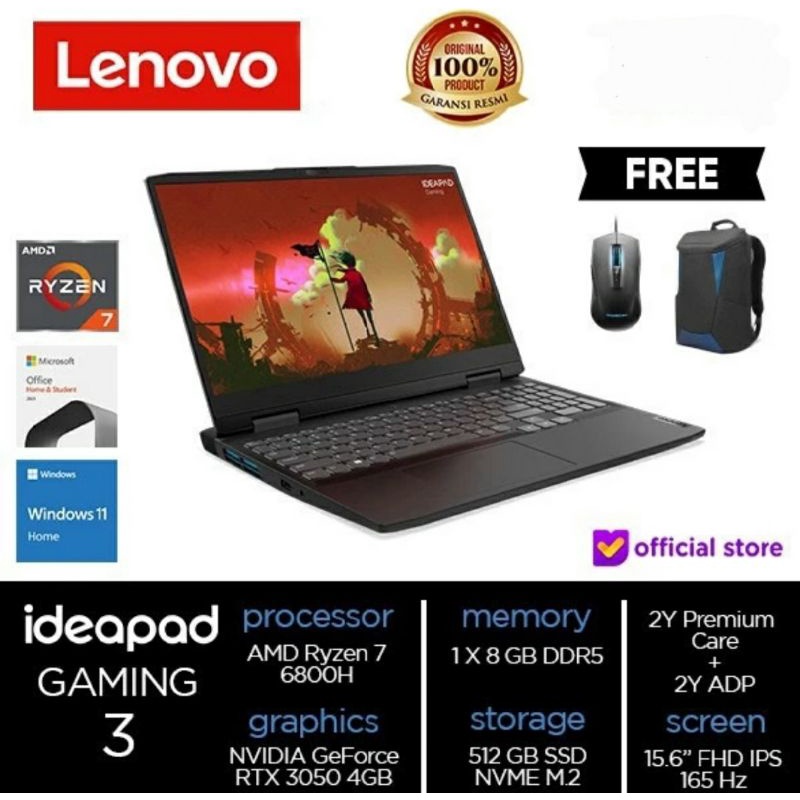 Lenovo Ideapad gaming 3 15ARH7 8GB 512GB RTX3050 4GB