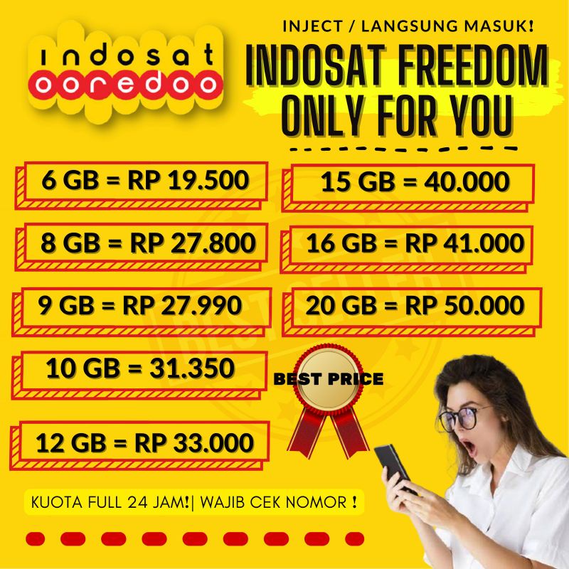PROMO KUOTA INDOSAT PAKET DATA IM3 ONLY 4U FREEDOM INTERNET 2GB 4GB 6GB 7GB 8GB 9GB 10GB 12GB 15GB 1