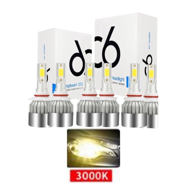 SEPASANG LAMPU LED MOBIL C6 H8 H11 H16 WARNA KUNING 3000K ORIGINAL Diskon