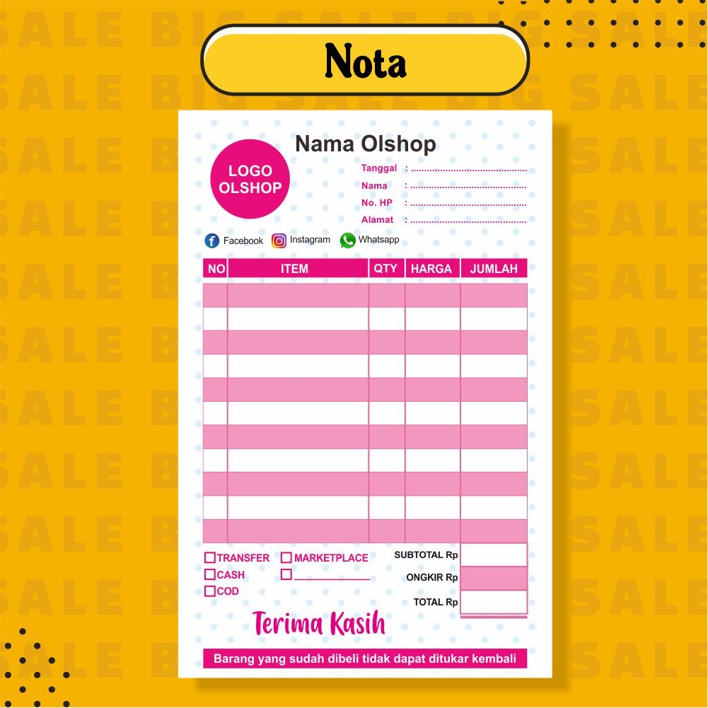 Jual Cetak Nota Olshop Nota Custom 2 Ply Shopee Indonesia 5453