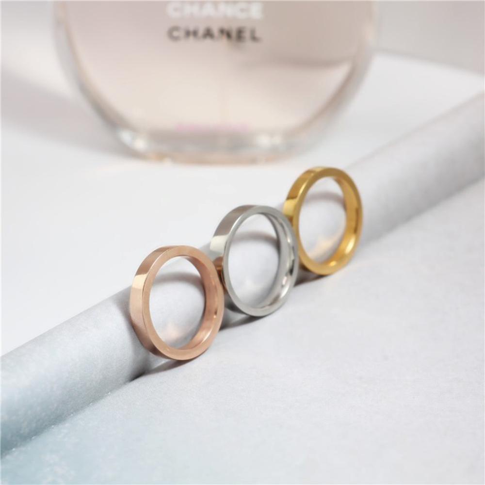 Cincin Bahan Titanium Steel Ukuran 3mm Warna Silver / Gold / Rose Gold / Hitam Untuk Pria / Wanita you A5K4