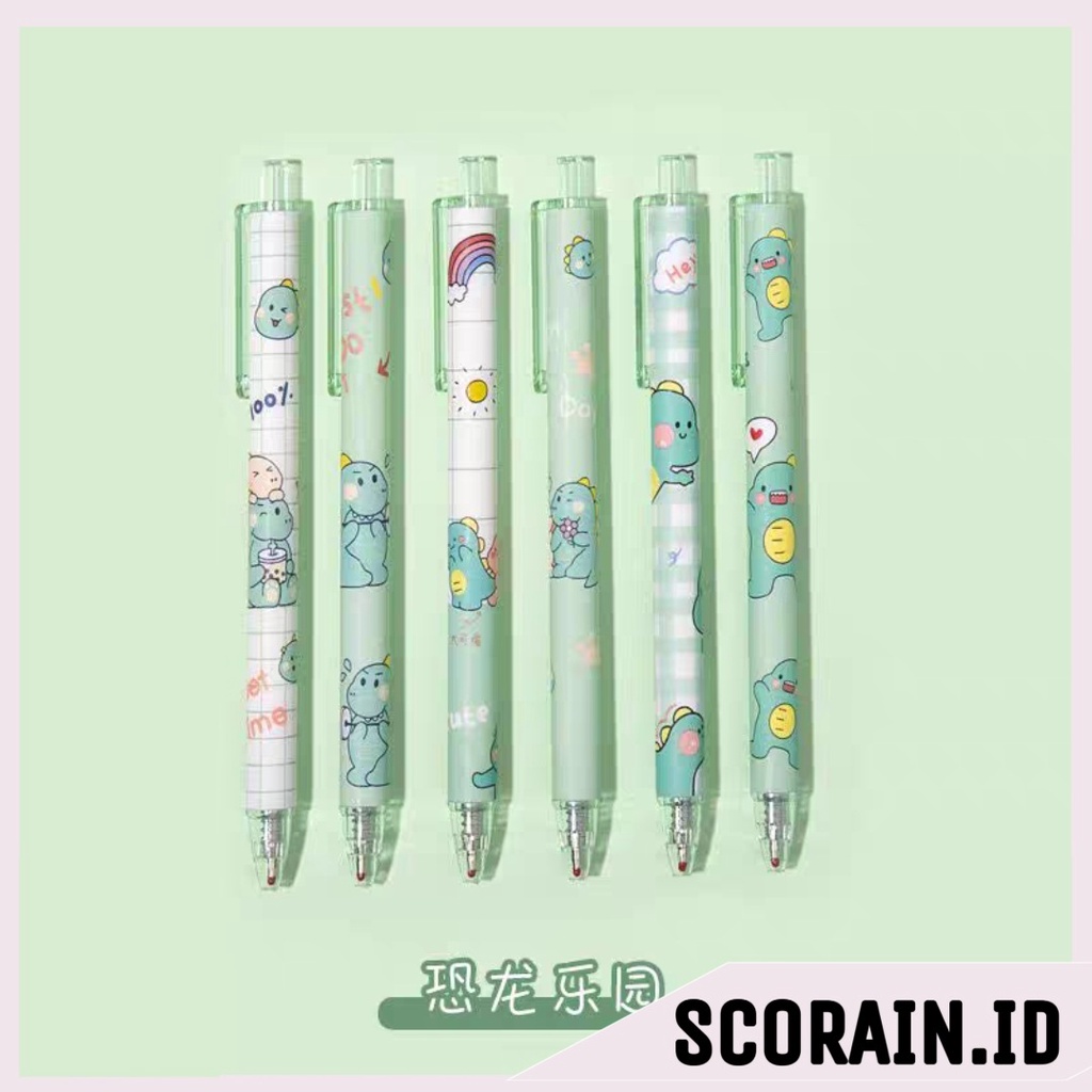 PULPEN GEL CETAK MOTIF KARTUN DINOSAURUS 1PCS | PEN GEL SEKOLAH KANTOR | PENA GEL CETAK MURAH LUCU | BOLPEN KARTUN DINO HIJAU | PULPEN MOTIF KARTUN LUCU