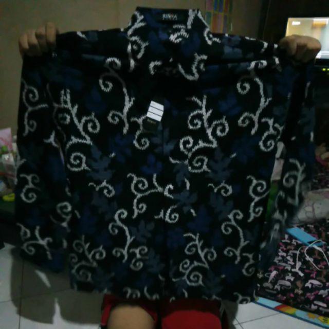 Risna Batik Krb Daun Kelapa Biru Kemeja Batik