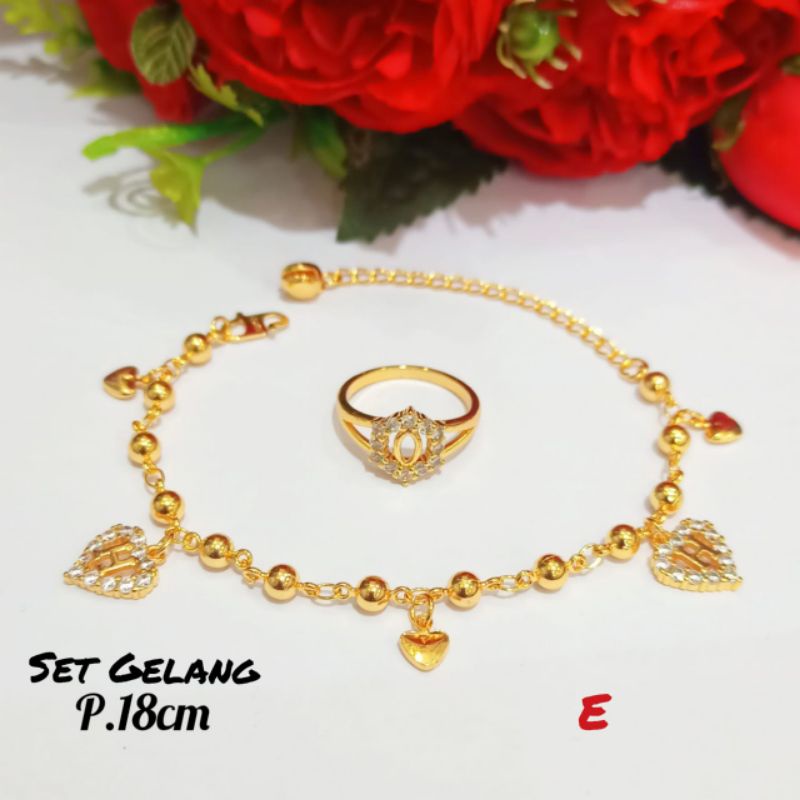 Set TITANIUM Gelang Dewasa Rantai Jurai permata+Cincin elok menawan Anti karat