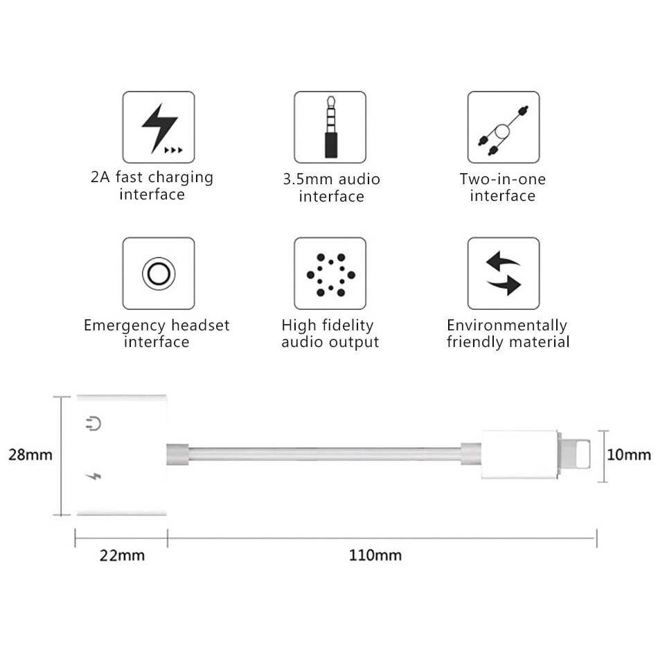 Splitter Kabel Konektor Charger untuk iPhone Lighting 3.5mm