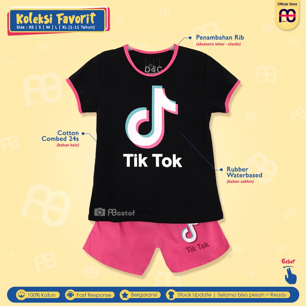 Setelan Anak Perempuan Mastof D Series 1 - 11 Tahun Baju Anak Edisi Favorit 2-TikTok Hitam