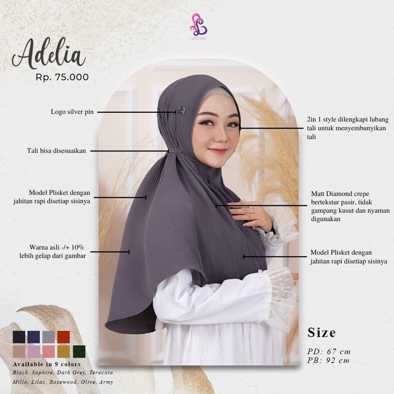 Bergo plisket adelia lina livia hijab