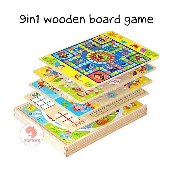 Zoetoys 9in1 Wooden Board Game | Permainan Ludo Catur Ular Tangga | Edutoys | Cari Kado | Cari Kado Natal