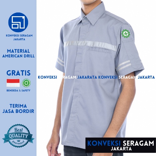 Baju Kemeja Safety K3 Lengan Pendek Abu - Seragam Kerja Atasan Wearpack Werpack Werpak Proyek Tambang Warna Hitam Pria Wanita - Konveksi Seragam Jakarta