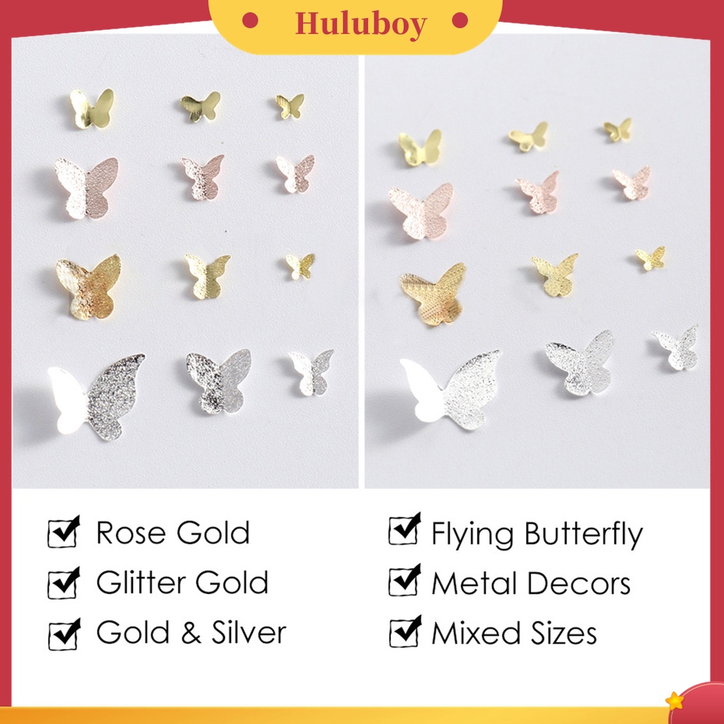 Huluboy Huluboy♡ 1 Kotak Ornamen Kupu-Kupu 3D Bahan Metal Tahan Karat Untuk Dekorasi Nail Art