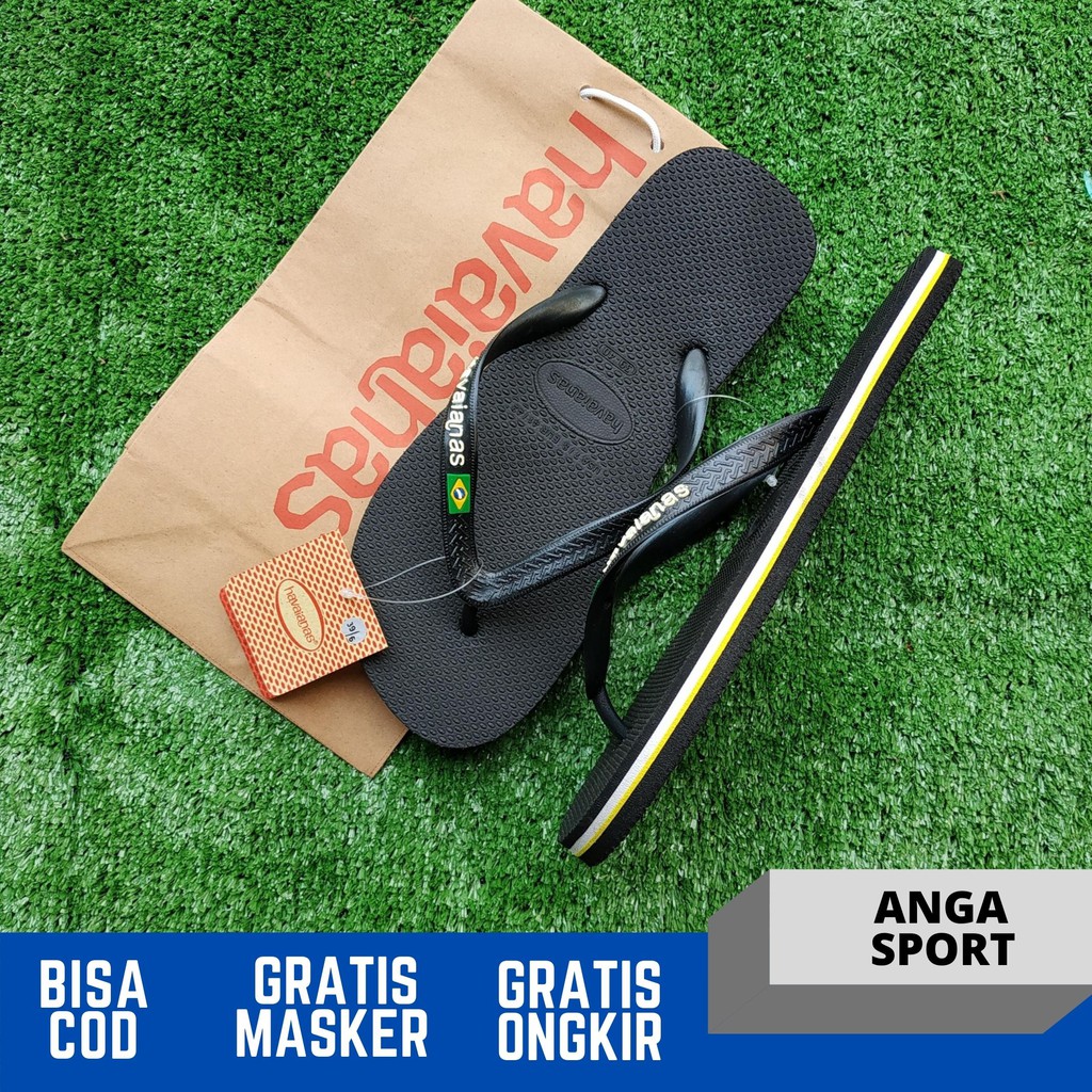 SANDAL JEPIT PRIA WANITA HITAM POLOS LOGO BRAZIL PREMIUM / SENDAL PANTAI REMAJA KEKINIAN / SANDAL SURFING DISTRO CEWEK COWOK TERMURAH