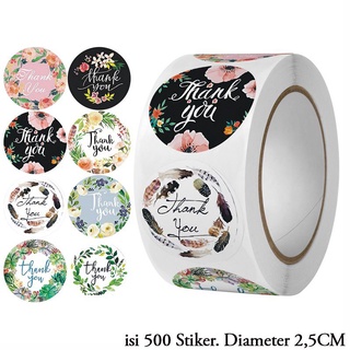 500 pcs sticker label thank you 2.5cm /  sticker thank you 1 roll (500pcs) label segel order packing motif bunga / sticker thank you label segel ucapan terima kasih / sticker murah / sticker kardus