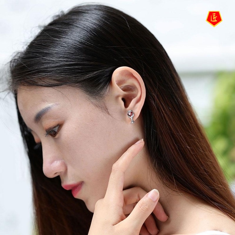 [Ready Stock]New Creative Red Wine Goblet Ear Studs