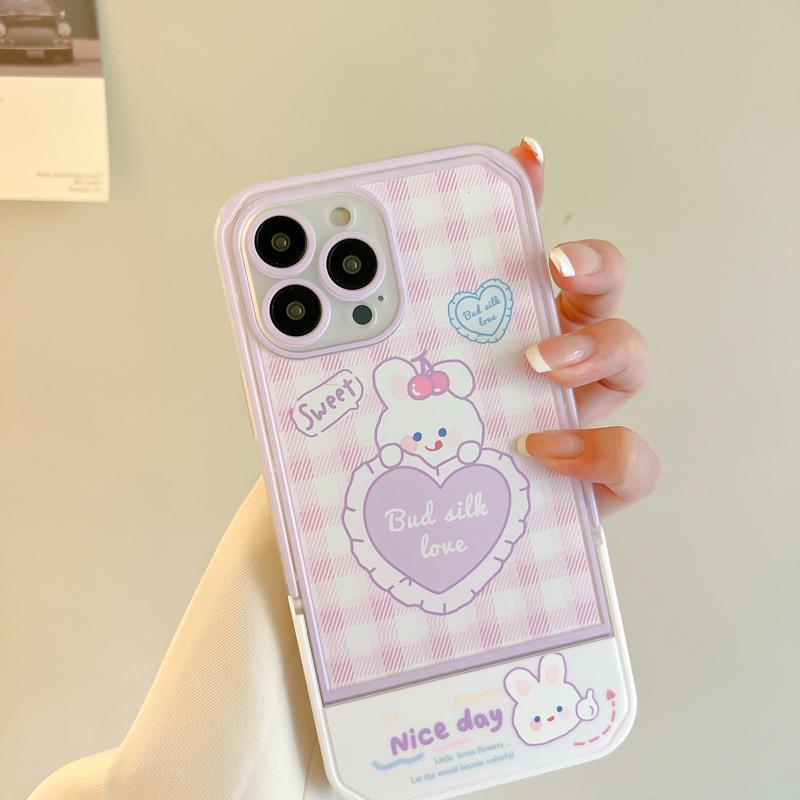 Case Hp Motif Kartun Kelinci Dengan Bracket Invisible Untuk iphone 13promaxx12xr78