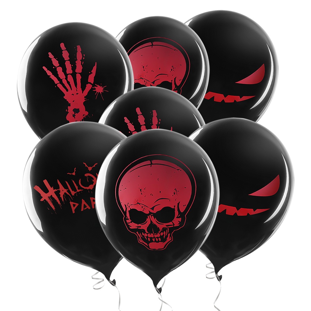 10pcs Balon Latex Tebal Motif Print Tangan Tengkorak Warna Hitam Ukuran 12 &quot;Untuk Dekorasi Halloween