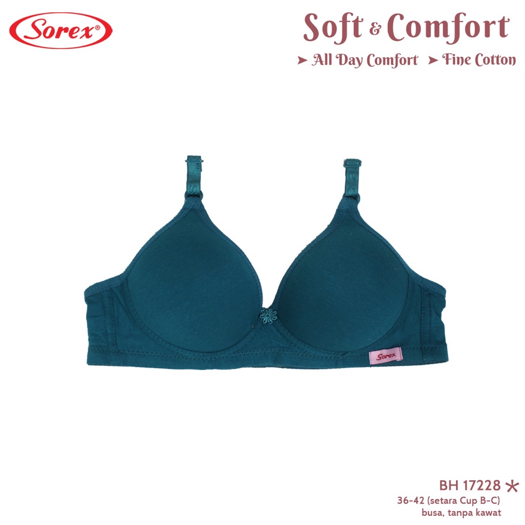 Sorex Bra Super Soft Busa Tanpa Kawat Cup Besar Kait 3 Setara Cup B-C BH  Harian 17228-Tosca
