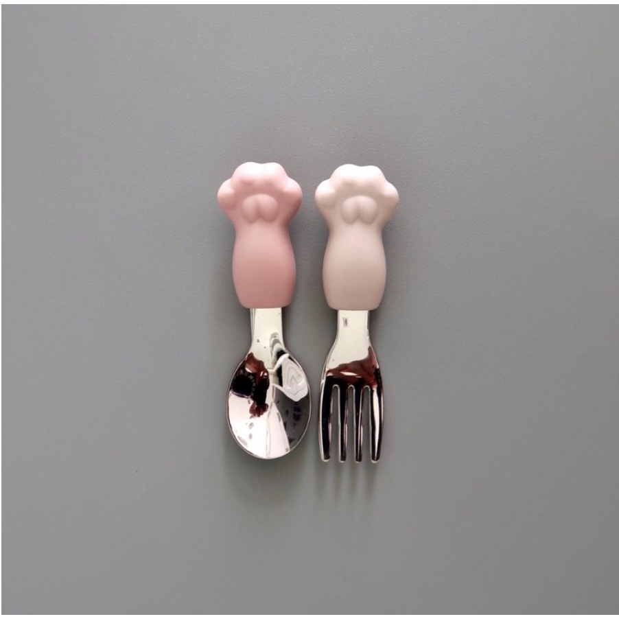 Sky &amp; Rose Paw Training Spoon &amp; Fork Set with Travel Case - Sendok Garpu Anak Bayi Baby Practice Toddler Balita Cutleries
