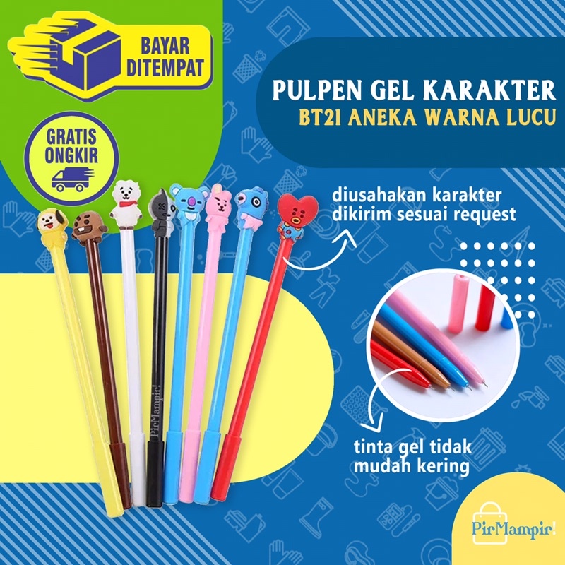 

CUTE GEL PEN BT21 CHARACTERS - Pena Gel Aneka Karakter Bangtan Boys BTS Korea Army Pulpen Warna Lucu
