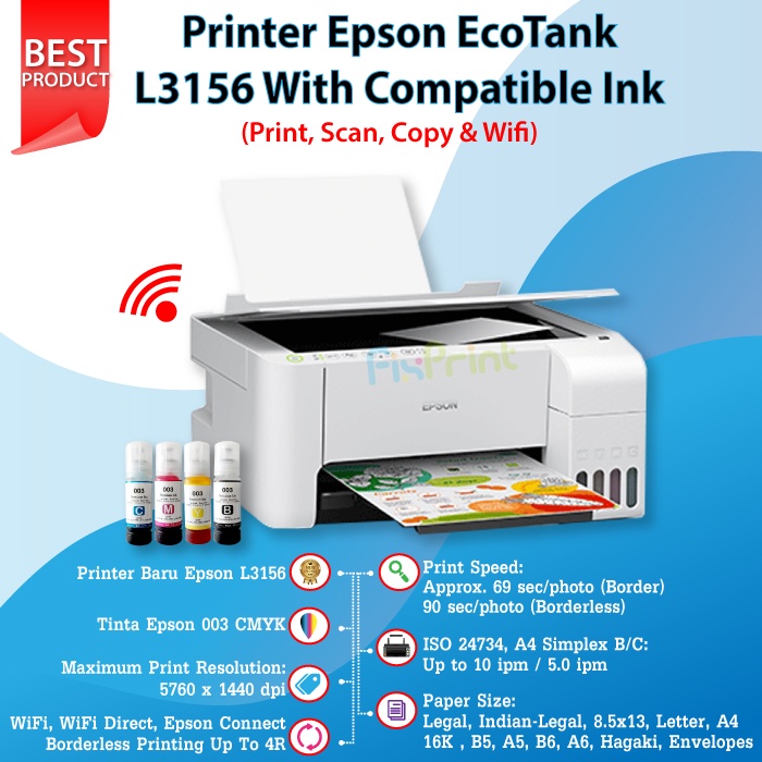 Printer Epson L3250 / L3256 EcoTank Wireless A4 All In One Tinta 003