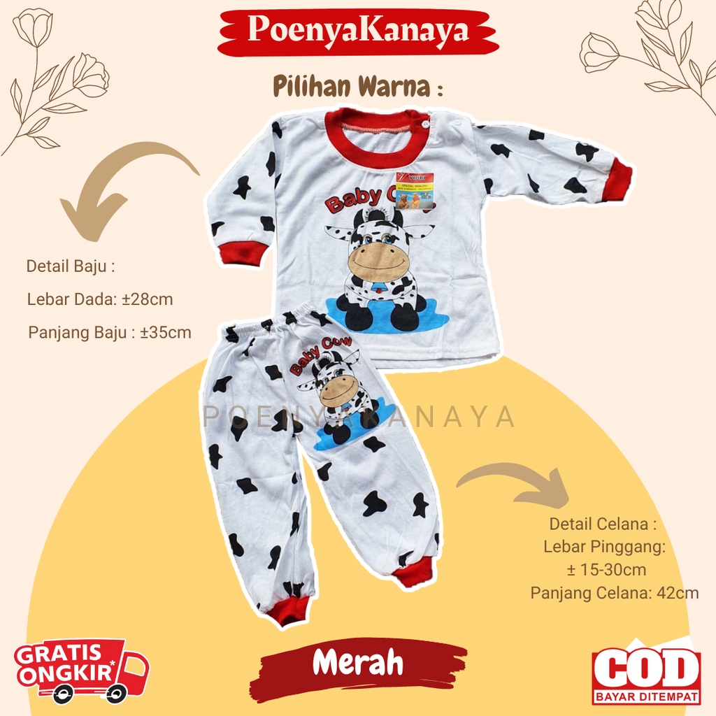 Setelan Baju Bayi Piyama Bayi Panjang BABY COW Viori Size 6-18 Bulan SPY162