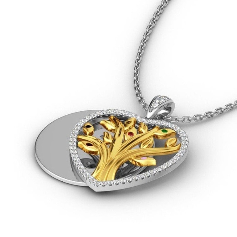 [Ready Stock]Fashion New Love Heart-Shaped Big Tree Jeweled Pendant Plated 18K Gold Necklace